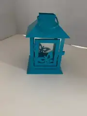 METAL and glass LANTERN CANDLE HOLDERS blue Hanging