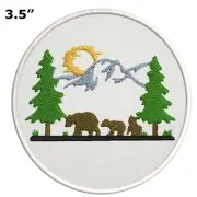 Bear & Cubs in the Forest Patch Embroidered Hook Loop Applique Nature Badge