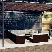 Patio Sets 14 Piece Garden Lounge Set with Cushions Brown Poly Rattan