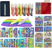 JKanruh 48 Pcs Art Kits,12 Color Sand Art Kits with 24 Sheets Sand Art Painting Cards,12 Sheets Magic Sticker Painting Set for Arts and Crafts,DIY Painting,Drawing