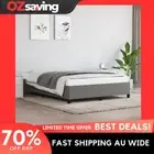 bed frame dark grey double size fabric plywood 137x187 cm sturdy 7105