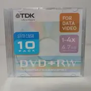 TDK 10 Pack DVD-RW Discs 1-4x 4.7GB Data Video Single Sided Sealed Pack