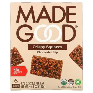 [iHerb] MadeGood Crispy Squares，巧克力碎，6 根，每根 0.78 盎司（22 克）