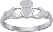 [JewelryWeb] 925 Sterling Silver Womens Love Heart Irish Claddagh Celtic Trinity Knot Ring Jewelry Gifts for Women - Ring Size Options Range: L to R