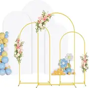 PATYDEST Set of 3 Wedding Arch Backdrop Stand and White Arch Cover 7.2FT & 6.6FT & 6FT Heavy Duty Balloon Metal Party Arch Stand with Base Arched Backdrop Stands Cover for Birthday Bridal Baby Shower
