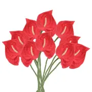 10Pcs 13" Artificial Anthurium Lily Flowers Floral Bouquet Decor, Red