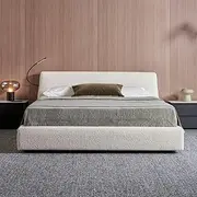 Gainsville Brooklyn Bed, Queen Size, Boucle Fabric, Modern Design with USB-C Charging