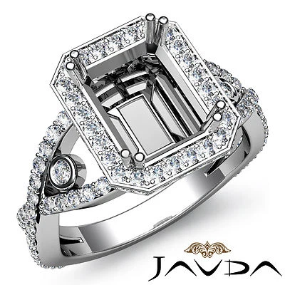 Circa Halo Pave Emerald Diamond Engagement Ring White Gold 2.52 Carat