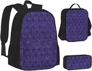 [ERCgad] Haunted Mansions Print Canvas 3-In-1 School Bags Set Backpack Lunch Bag Pencil Case Combo For Men Women, Black, One Size