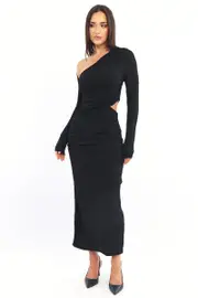 Black Bodycon Dress Textured Midi - Size 12M, Women's Bodycon Dress