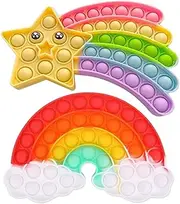 Fidget Toys Fidget Poppers Push Bubble Sensory Toy Silicone Popping Toy Anti-Anxiety Stress Relief Christmas Birthday Gift for Children (Rainbow Star Toy)