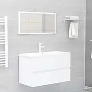 2-Piece Bathroom Vanity Furniture Set, Engineered Wood Sink Cabinet with Drawer and Mirror, Modern Floating Design, 80 cm White