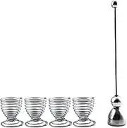 NEWLINE NY 5 PCS - 4 Spring Wire Egg Cup Holders and 1 Stainless Steel Topper Opener Set