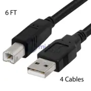 4x 6FT 6Feet USB 2.0 A Male to B Male Printer Scanner Cable Black Lot Pack
