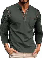 [Generic] Casual Mens Henley Shirts Long Sleeve Tactical Fleece Sweatshirt Button Pullover Sweater Sweater Lightweight Pullover