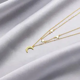 【925 STARS】純銀925微鑲美鑽星空月亮雙層套鍊 項鍊 造型項鍊 美鑽項鍊