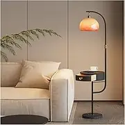Indoor Floor Lamps Floor Lamp with Table, Side Table Lamp with Wireless Charging Station and USB Ports, 3-Color Temperature Table Lamps for Living Room, Bedroom Standing Lamp(Black)