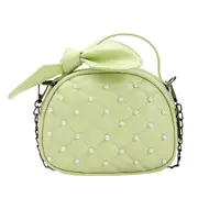 Women Bow Chain Pearl Shoulder Handbag Lattice Pattern PU Leather Crossbody Bag Fashion Exquisite Shopping Bag