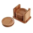6Pcs Round/Square Shaped Bamboo Teacup Coasters Set Cup Tray Home Decor