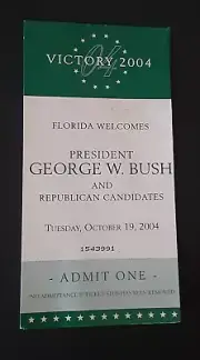 2004 President George W. Bush Original Unused Victory Tour Ticket Florida READ