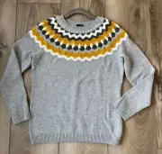 Talbots Fair Isle Pullover Sweater Lambswool Blend Gray Size Small NEW