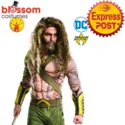 W590 Dawn of Justice League Aquaman Costume Wig and Beard Set Mens Superhero