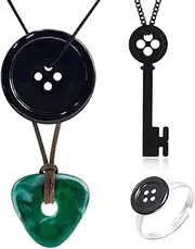 [HJYZY] 4 Pcs Coralime Jewelry Set Button Eyes Ring Key Stone Necklace for Halloween Costume Cosplay accessories Movie Props Dress Up, 1, Resin, No Gemstone