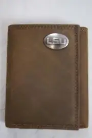 ZEP PRO Louisiana State Tigers LSU Crazy Horse Leather trifold Wallet Tin Box