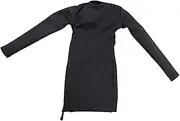 yuksok 1/6 Scale Female Clothes for 12 inch Action Figure Long Sleeved Outfit Round Neck Tight Fitted Dress Collectible Fashion Wear, Black