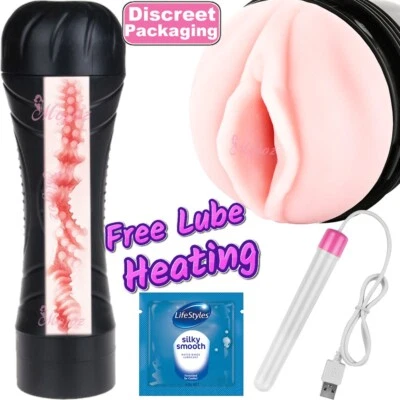 VIBRATING Pocket PUSSY Mens Masturbation Cup Silicone Vagina Male Sex Toy AUTO