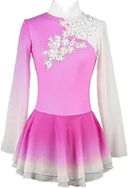 [Zagitova] Ice Figure Skating Dress for Girls Gradient Women Applique Breathable Competition Dance Clothing with Rhinestone