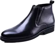 [Generic] Oxford for Men Formal Shoes Slip On StyleGenuine Leather Low Top Loafer Metal Pointed Toe Flats Block Heel Easy Care