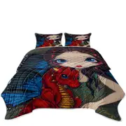 Fantasy Art Girl and Baby Red Dragon Coverlet