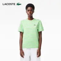 在飛比找momo購物網優惠-【LACOSTE】女裝-寬鬆條紋棉質短袖T恤(綠白條紋)
