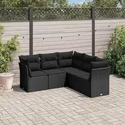 5 Piece Garden Sofa Set with Cushions Black Poly Rattan Patio Bar Sets