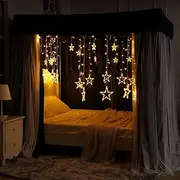 Cute Princess Black 4 Corner Post Bed Canopy Curtain with Mosquito Net Bedroom Decoration&Light Like Starry Sky for Adults Girls Boys Bed Canopies ild Kids Bed (Black-Star&Moon with Net, Kin