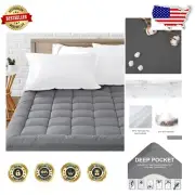 Cooling Twin XL Mattress Topper - 100% Cotton Quilted Protector, Fluffy Grey