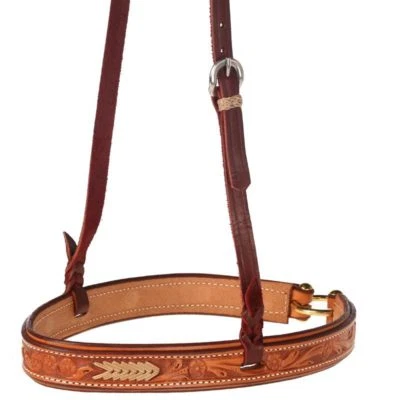 Western Natural Leather Hand Carved Nose Band with Rawhide Braiding