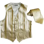 New formal men's tuxedo vest waistcoat & necktie vertical stripes beige wedding