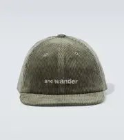 [And Wander] And Wander Embroidered cotton corduroy cap One Size green