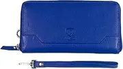 [J. Wilson London] Ladies Designer Luxury Quality Soft Nappa Leather RFID Safe Protection Purse Multi Credit Card Women Clutch Wallet with Zip Pocket Gift Boxed, Blue, M, Contemporary