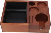 Espresso Knock Box, Wooden Coffee Tamping Station, Espresso Tamper Holder, 1.5L Coffee Grounds Box, 5 in 1 Coffee Distributor and Portafilter, Anti-Slip Base, Detachable Design