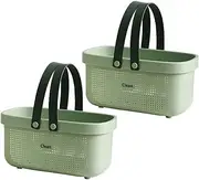 kamuavni Bath Toy Storage, Plastic Storage Shower Basket with Handle for Bathroom, Health, Cosmetics, Hair Supplies and Beauty Products 2 Pack 12.4 * 6.14 * 7inch - Light Green