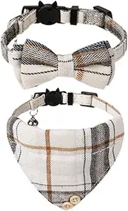 Faleela 2 Pack Cat Collar with Bells, Cat Collars with Bandana, Accessories for Pet Collars, Adjustable for Cats and Small Dogs