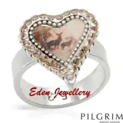 Gorgeous PILGRIM Skanderborg Denmark HEART Ring Genuine Crystal 2 Tone Enamel
