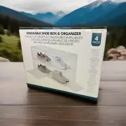 Stackable Shoe Box Organizer 4 Pack - Clear Plastic - Front & Side Door Access