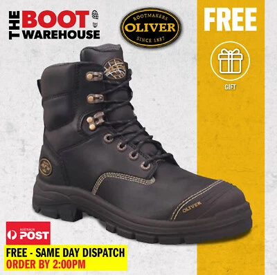 Oliver Work Boots, 55345, Steel Cap Safety , Black Leather, Water Resistant