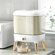 TYUAN Fashion White 20kg Rice Bucket with Dispenser, Rice Storage Container, Moisture-Proof, Airtight, Transparent, Easy to Use, Multifunctional, 39.5cm x 32cm x 23cm