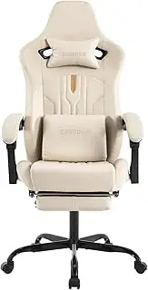 segedom Gaming Chair with Footrest Ergonomic Computer Chair Massage Lumbar Cushion, Racing Video Game Chair Adjustable Rocker Recliner Executive Office Desk Chair Pu Leather for Adults (Beige)