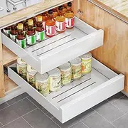 Kitstorack Pull Out Cabinet Organizer Fixed with Adhesive Nano Film,Heavy Duty Storage and Organization Slide Out Pantry Shelves Sliding Drawer Pantry Shelf for Kitchen 16.9''D x 9.8''W x 3.1''H